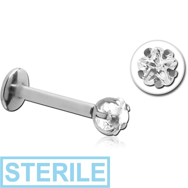 STERILE SURGICAL STEEL INTERNALLY THREADED FLOWER PRONG SET JEWELLED MICRO LABRET