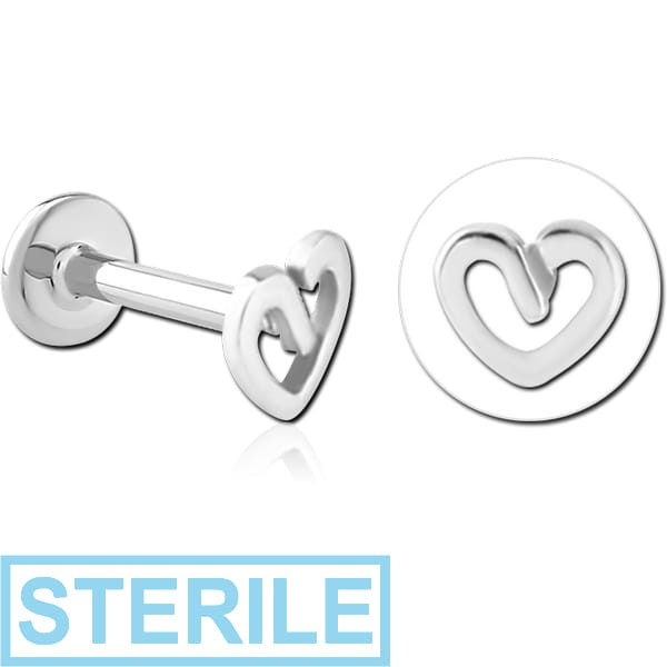 STERILE 14K WHITE GOLD ATTACHMENT WITH SURGICAL STEEL INTERNALLY THREADED MICRO LABRET PIN