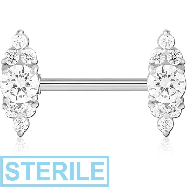 STERILE SURGICAL STEEL NIPPLE PIERCING INTERNAL THREADED BAR WITH MOVING CHARM JEWELLED