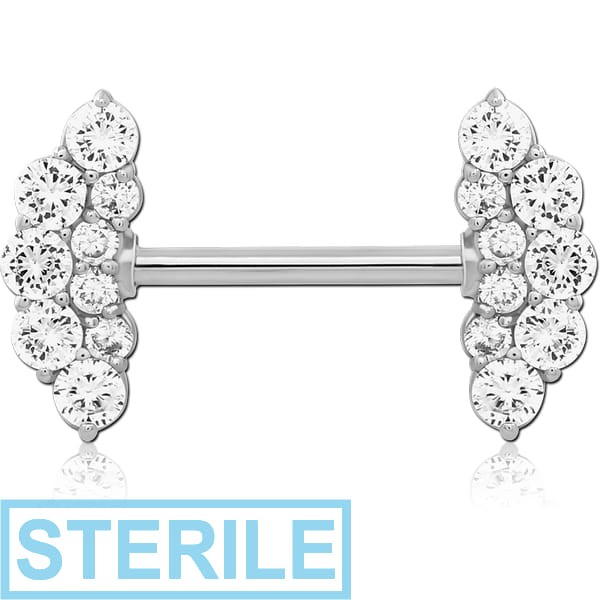 STERILE SURGICAL STEEL NIPPLE PIERCING INTERNAL THREADED BAR WITH MOVING CHARM JEWELLED