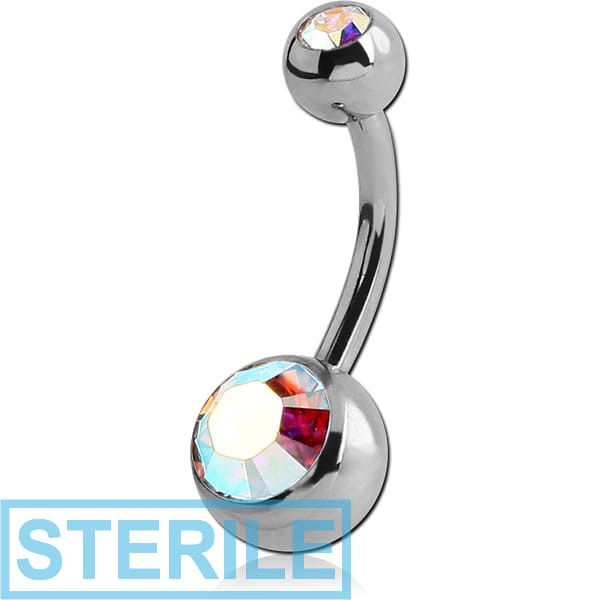 STERILE SURGICAL STEEL INTERNALLY THREADED DOUBLE JEWELLED MINI NAVEL BANANA