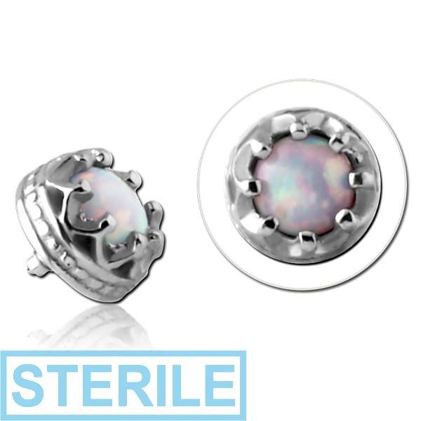 STERILE SURGICAL STEEL SYNTHETIC OPAL JEWELLED MICRO ATTACHMENT FOR 1.2MM INTERNALLY THREADED PINS - CROWN