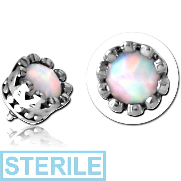 STERILE SURGICAL STEEL SYNTHETIC OPAL JEWELLED MICRO ATTACHMENT FOR 1.2MM INTERNALLY THREADED PINS - CROWN