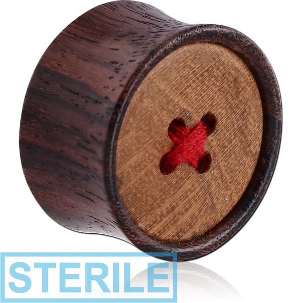 STERILE ORGANIC WOODEN PLUG BLACK ROSE-WOOD-SONO DOUBLE FLARED WITH TEAK WOOD BUTTON