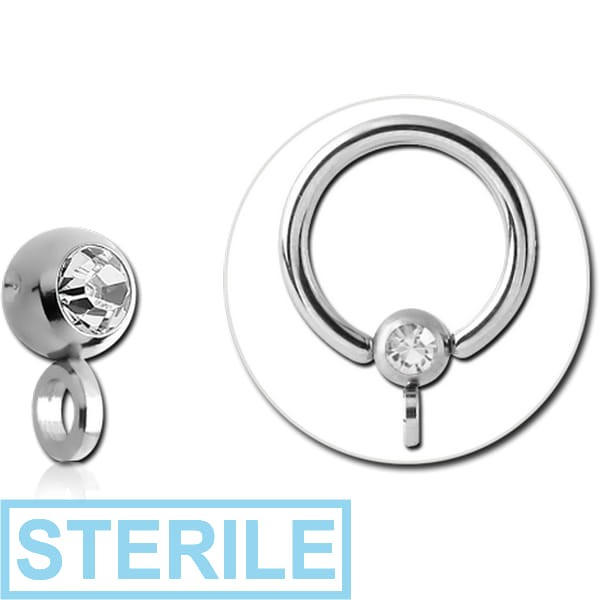 STERILE SURGICAL STEEL HIGH END CRYSTAL JEWELLED BALL FOR BALL CLOSURE RING WITH VERTICAL HOOP