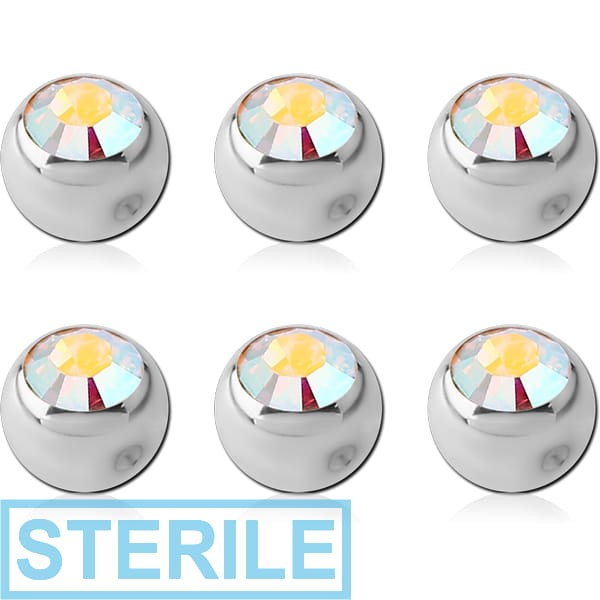 STERILE PACK OF 6 SURGICAL STEEL HIGH END CRYSTAL JEWELLED BALLS FOR BALL CLOSURE RING