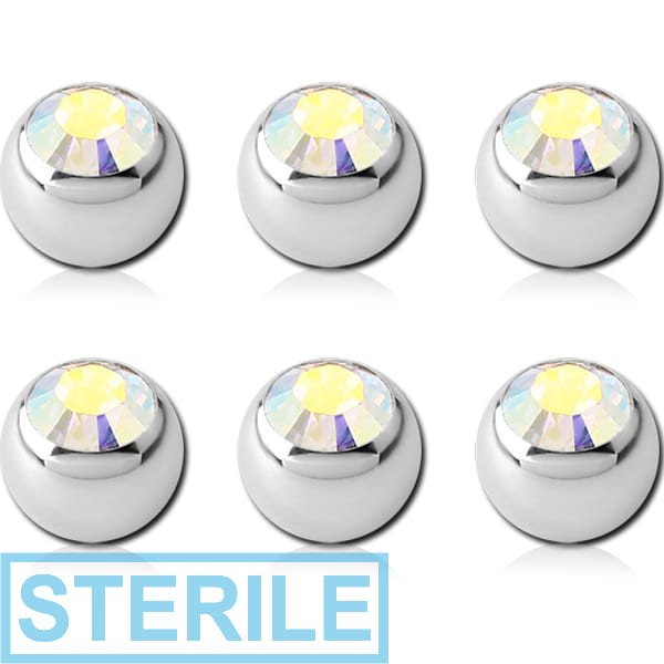 STERILE PACK OF 6 SURGICAL STEEL HIGH END CRYSTAL JEWELLED BALLS