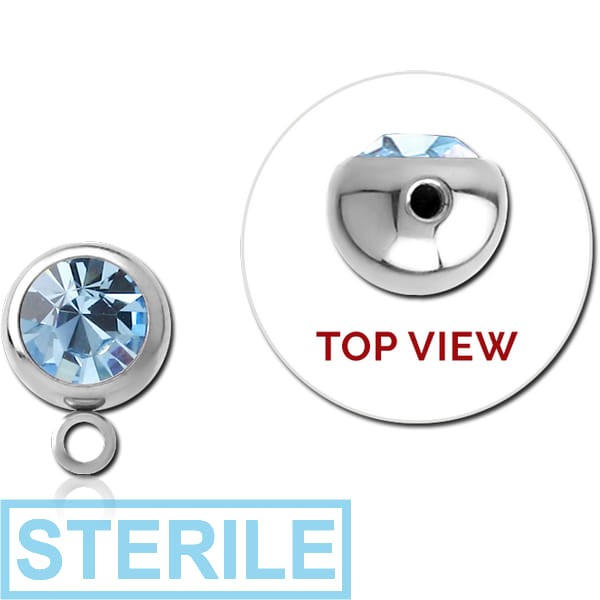 STERILE SURGICAL STEEL SIDE THREADED HIGH END CRYSTAL JEWELLED BALL WITH HOOP