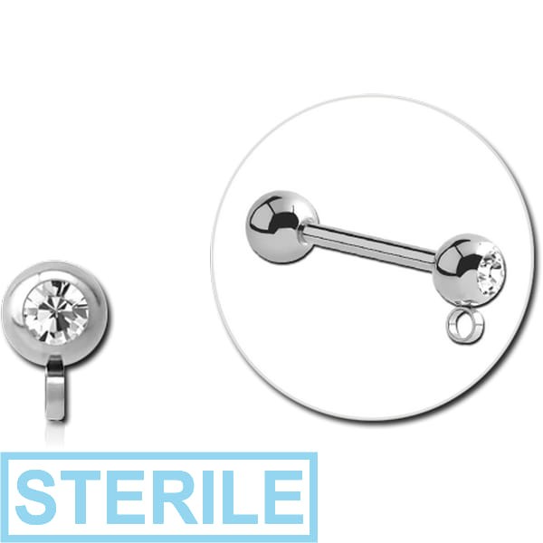 STERILE SURGICAL STEEL HIGH END CRYSTAL JEWELLED MICRO BALL WITH VERTCIAL HOOP