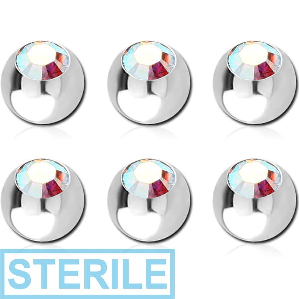 STERILE PACK OF 6 SURGICAL STEEL HIGH END CRYSTAL JEWELLED MICRO BALLS