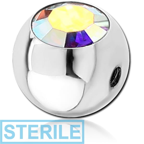 STERILE SURGICAL STEEL SIDE THREADED HIGH END CRYSTAL JEWELLED MICRO BALL