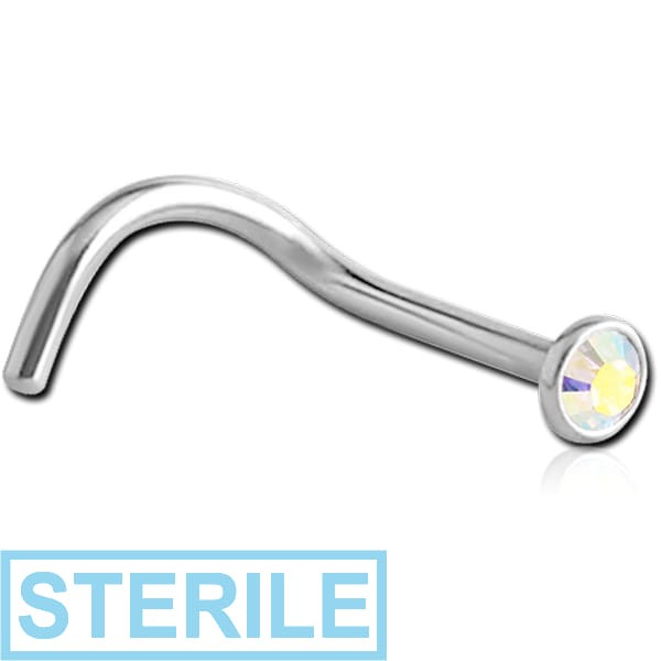 STERILE SURGICAL STEEL VALUE JEWELLED CURVED NOSE STUD