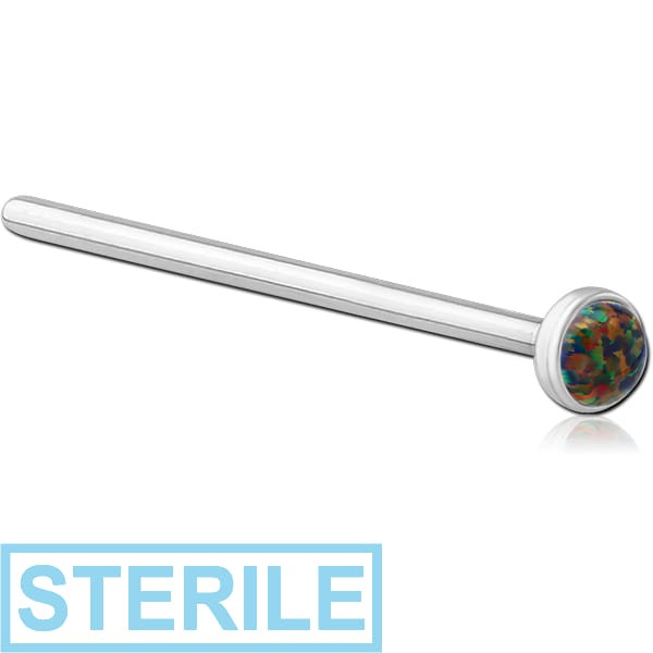 STERILE SURGICAL STEEL JEWELLED STRAIGHT NOSE STUD 15MM SYNTHETIC OPAL