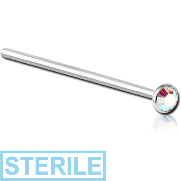 STERILE SURGICAL STEEL HIGH END CRYSTAL JEWELLED STRAIGHT NOSE STUD 15MM