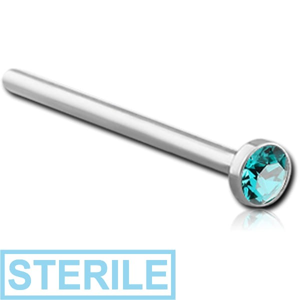 STERILE SURGICAL STEEL HIGH END CRYSTAL JEWELLED STRAIGHT NOSE STUD 12MM
