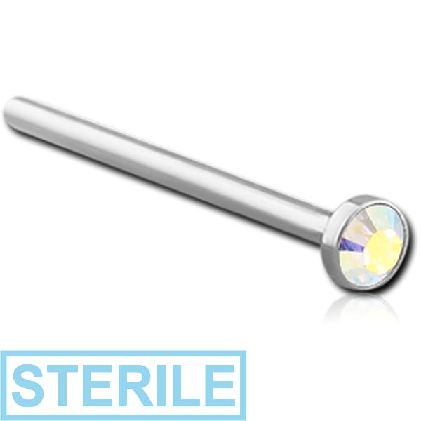 STERILE SURGICAL STEEL OPTIMA CRYSTAL JEWELLED STRAIGHT NOSE STUD 12MM