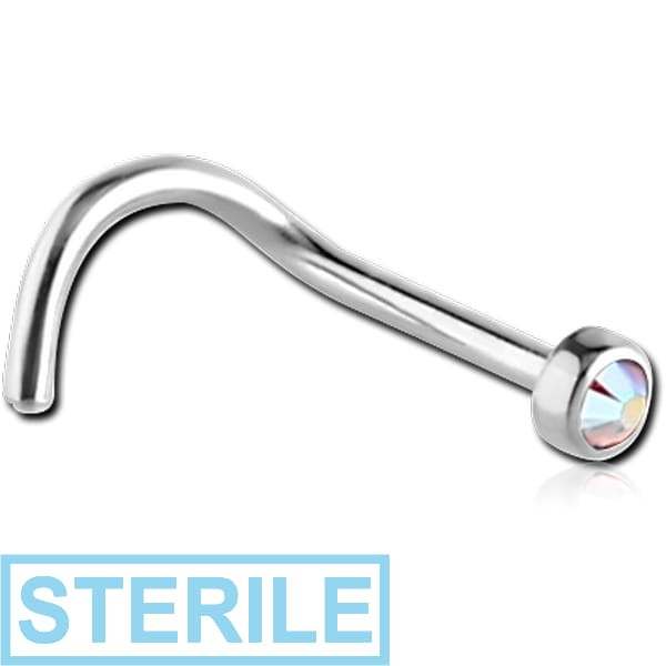 STERILE SURGICAL STEEL FLAT STONE HIGH END CRYSTAL JEWELLED CURVED NOSE STUD