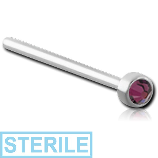 STERILE SURGICAL STEEL FLAT STONE HIGH END CRYSTAL JEWELLED STRAIGHT NOSE STUD 15MM