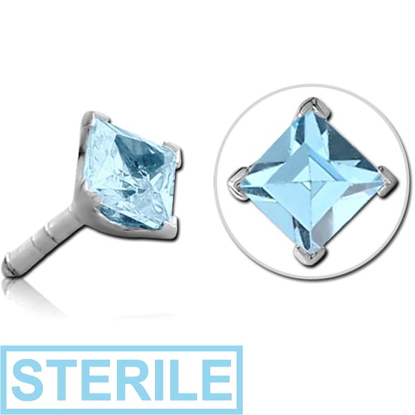 STERILE STERLING SILVER 925 JEWELLED PRONG SET PUSH FIT ATTACHMENT FOR BIOFLEX INTERNAL LABRET - SQUARE