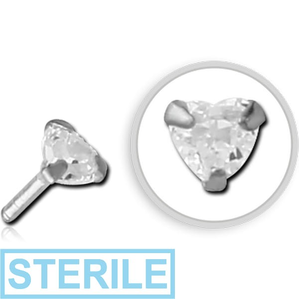STERILE STERLING SILVER 925 JEWELLED PRONG SET PUSH FIT ATTACHMENT FOR BIOFLEX INTERNAL LABRET - HEART