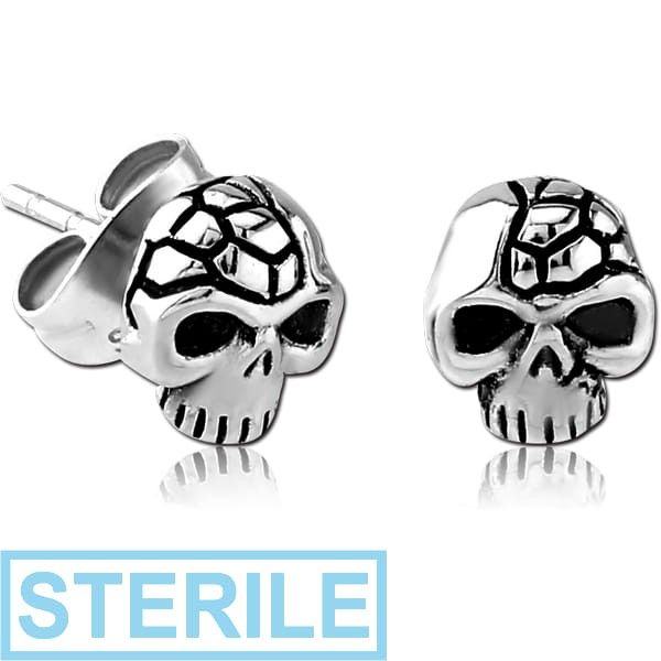 STERILE SURGICAL STEEL KOOL KATANA EAR STUDS PAIR - SKULL