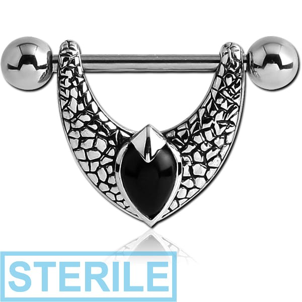 STERILE SURGICAL STEEL KOOL KATANA STONE NIPPLE SHIELD WITH ONYX - WINGS
