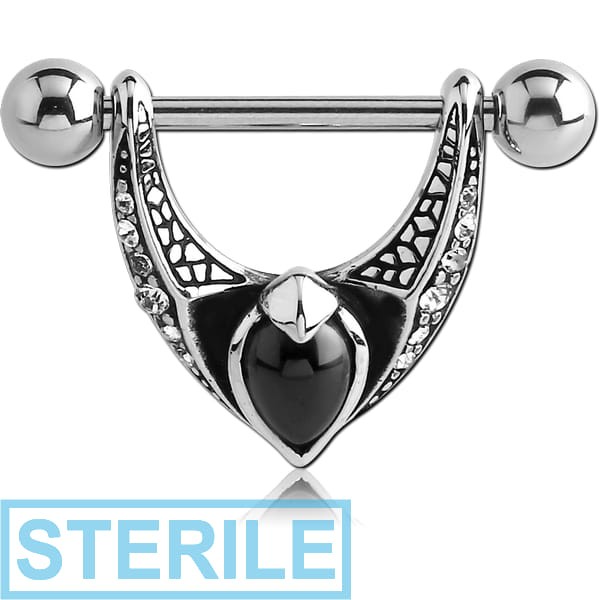 STERILE SURGICAL STEEL KOOL KATANA JEWELLED NIPPLE SHIELD WITH GARNET - WINGS