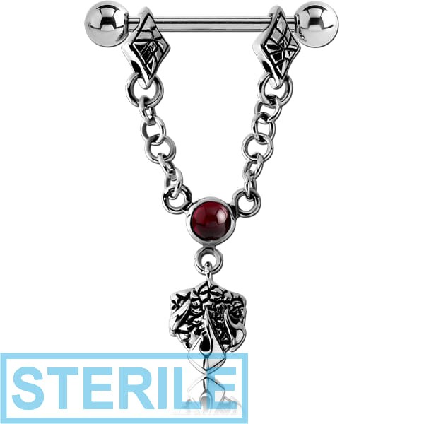 STERILE SURGICAL STEEL KOOL KATANA NIPPLE STIRRUP WITH GARNET