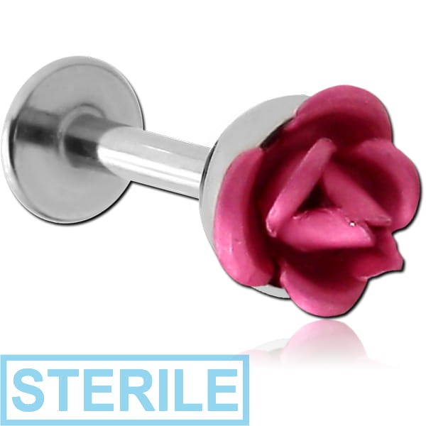 STERILE SURGICAL STEEL LABRET WITH GLASS COATED FLOWER BALL