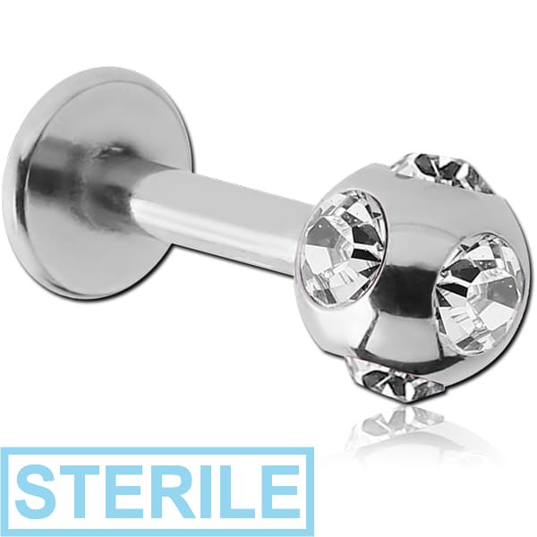 STERILE SURGICAL STEEL LABRET WITH MULTI JEWELLED BALL