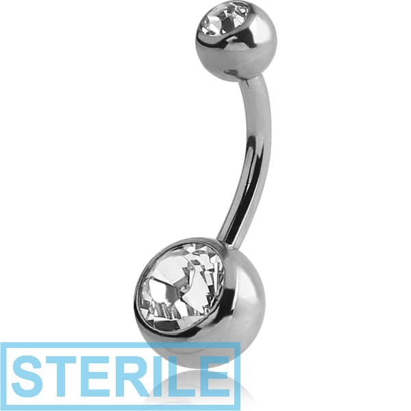 STERILE SURGICAL STEEL DOUBLE HIGH END CRYSTAL JEWELLED LARGE NAVEL BANANA