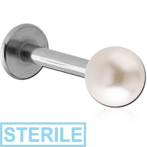 STERILE SURGICAL STEEL LABRET WITH SYNTHETIC PEARL