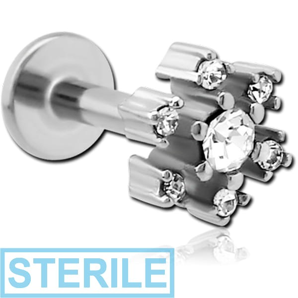 STERILE SURGICAL STEEL HIGH END CRYSTAL JEWELLED LABRET - FLOWER