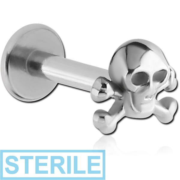 STERILE SURGICAL STEEL LABRET - CROSSBONES SKULL