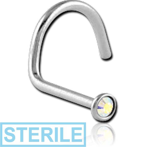 STERILE SURGICAL STEEL VALUE JEWELLED LARGE LEFT CURVE NOSE STUD