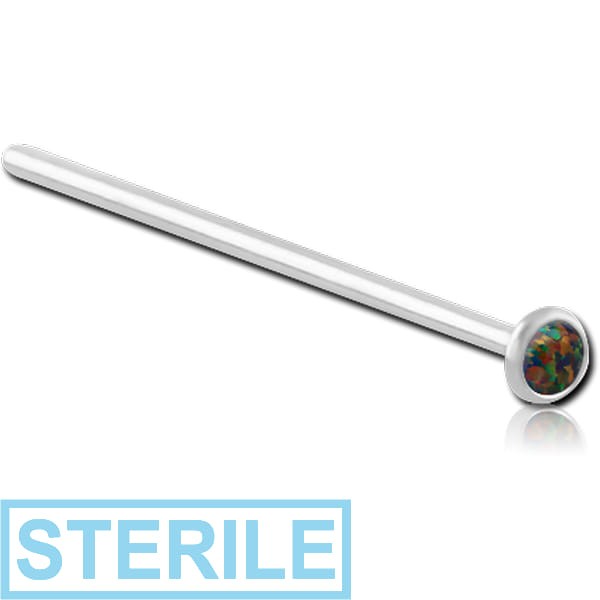 STERILE SURGICAL STEEL STRAIGHT NOSE STUD 19MM WITH SYNTHETIC OPAL