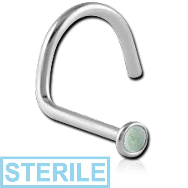 STERILE SURGICAL STEEL SEMI PRECIOUS CABOCHON STONE LARGE LEFT CURVE NOSE STUD