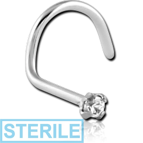 STERILE SURGICAL STEEL LARGE LEFT CURVED PRONG SET 1.5MM JEWELLED NOSE STUD