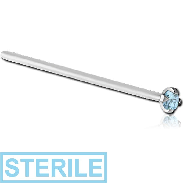 STERILE SURGICAL STEEL STRAIGHT PRONG SET 1.5MM JEWELLED NOSE STUD 19MM