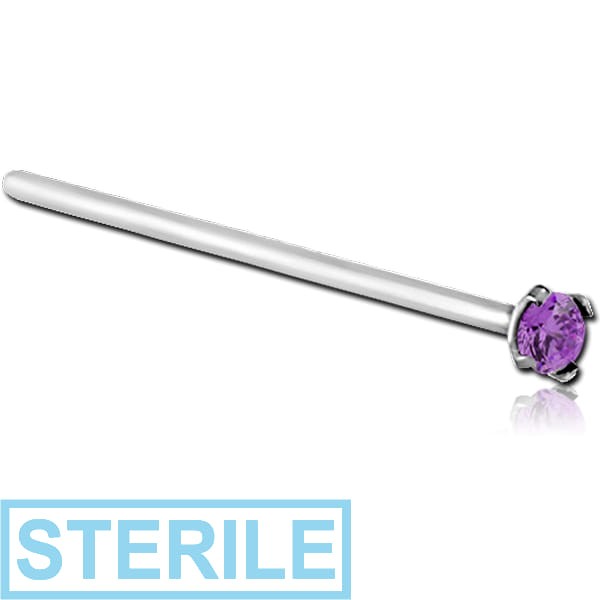 STERILE SURGICAL STEEL STRAIGHT PRONG SET 2MM JEWELLED NOSE STUD 19MM