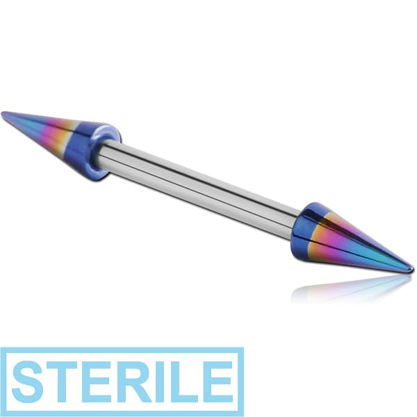 STERILE SURGICAL STEEL MICRO BARBELL WITH ANODISED LONG CONES