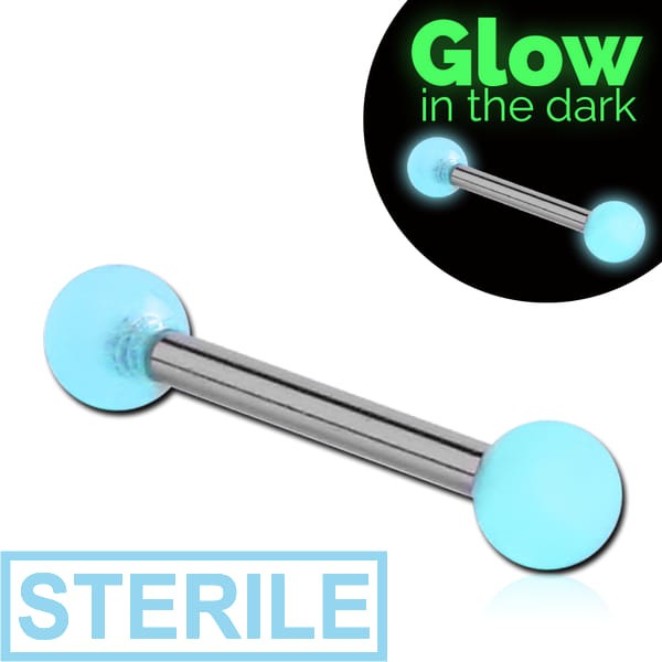STERILE SURGICAL STEEL MICRO BARBELL WITH UV GLOW IN THE DARK BALLS