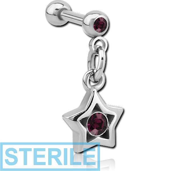 STERILE SURGICAL STEEL MICRO BARBELL WITH DANGLING CHARM - STAR