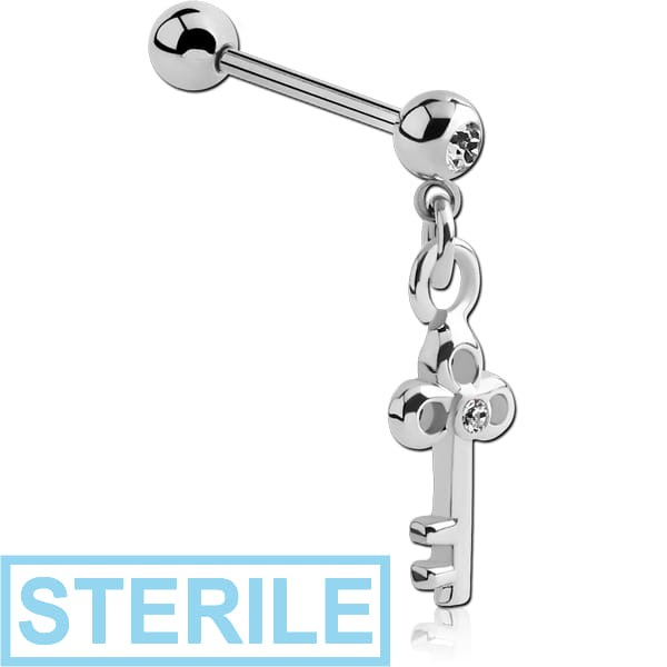 STERILE SURGICAL STEEL JEWELLED MICRO BARBELL WITH KEY CHARM