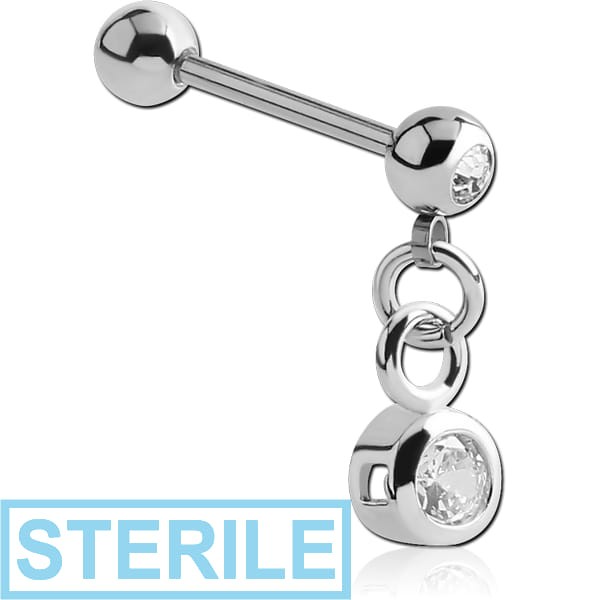 STERILE SURGICAL STEEL JEWELLED MICRO BARBELL WITH FLOWER CHARM