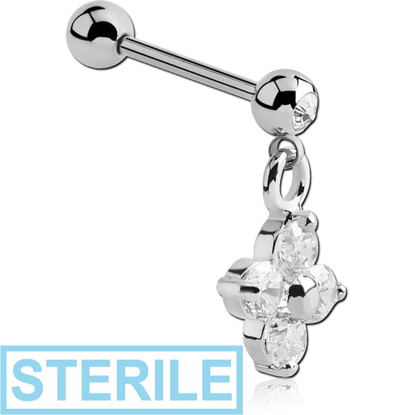 STERILE SURGICAL STEEL JEWELLED MICRO BARBELL WITH FLOWER CHARM