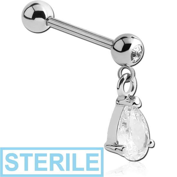 STERILE SURGICAL STEEL JEWELLED MICRO BARBELL WITH TEAR DROP CHARM