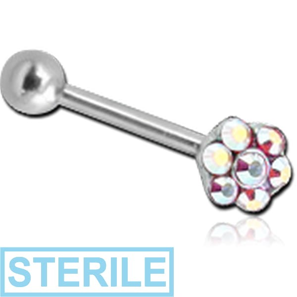 STERILE SURGICAL STEEL MICRO BARBELL WITH JEWELLED FLOWER