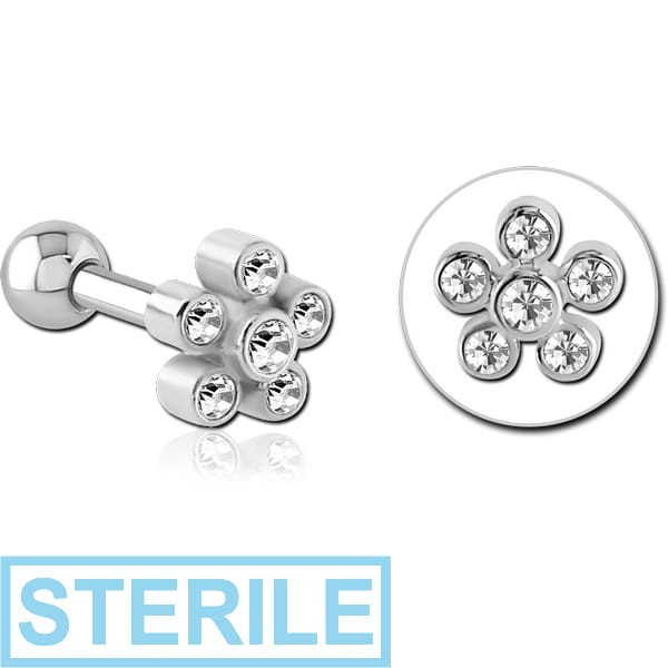 STERILE SURGICAL STEEL JEWELLED TRAGUS MICRO BARBELL - FLOWER