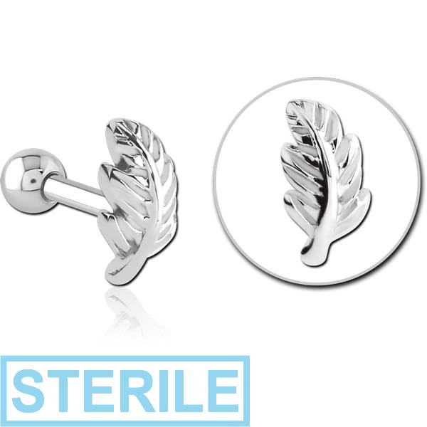 STERILE SURGICAL STEEL TRAGUS MICRO BARBELL - LEAF